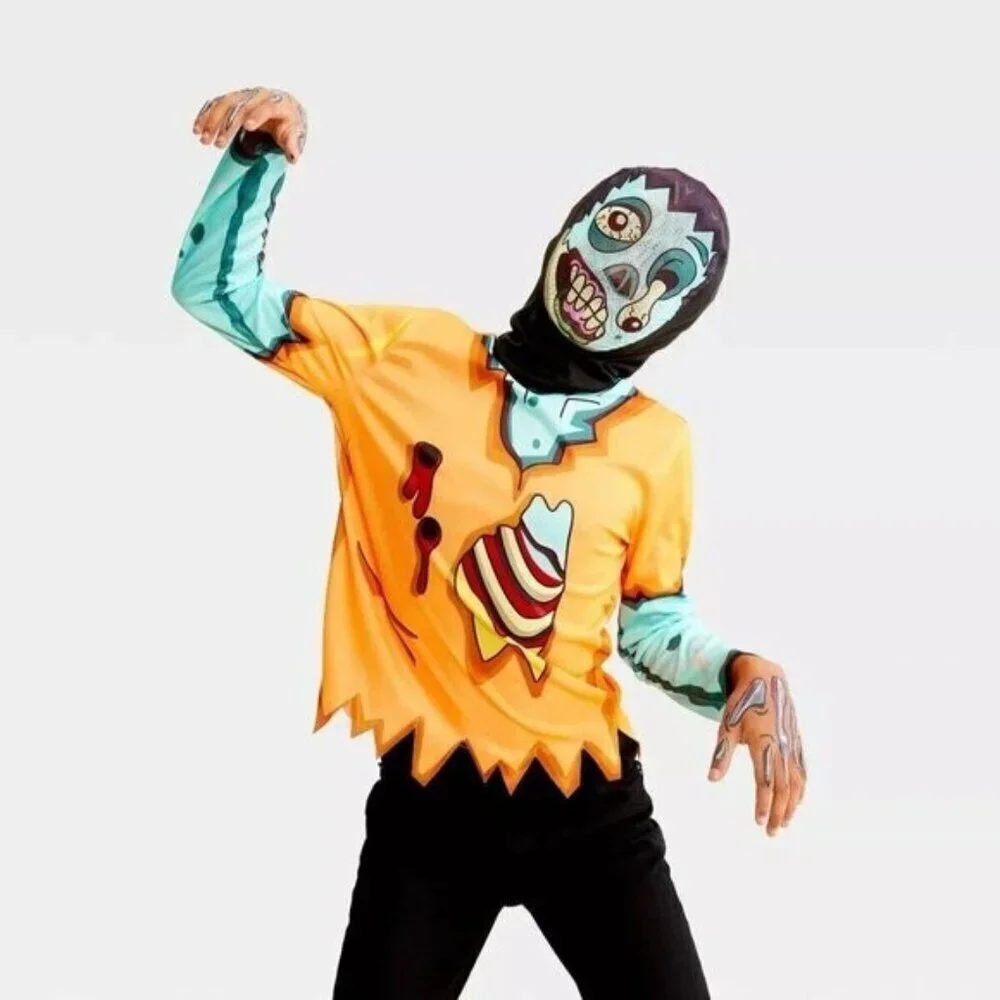 NEW Zombie Halloween Costume Child OSFM (Approx Small) Glows Under Blacklight